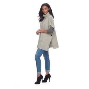 Cozy gray turtleneck poncho sweater